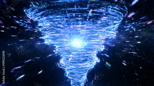 Abstract Glowing Blue Energy Vortex Swirling in Deep Space.