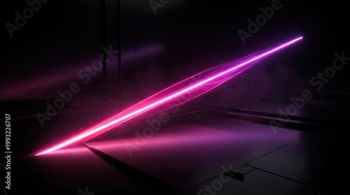 Sharp neon beam in glowing pink and purple tones over black, futuristic abstract light effect with sleek minimalist energy and depth, soft gradient light, polished surfaces, refined contrast, premium