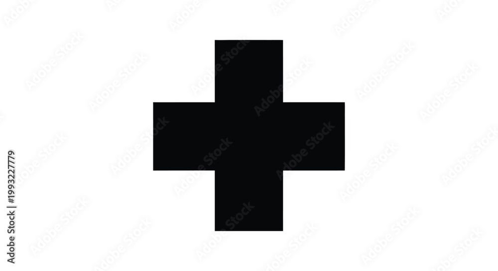Obraz premium A stark black cross shape dominates a simple white background silhouette