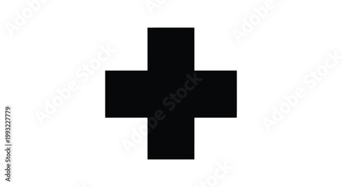A stark black cross shape dominates a simple white background silhouette
