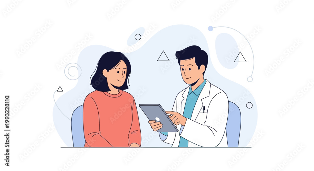 Fototapeta premium Doctor consulting patient on tablet, healthcare, medical examination, doctor's office, patient care