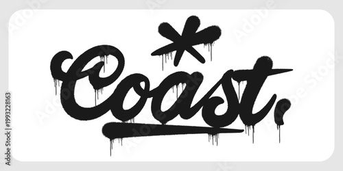 Bold urban graffiti hand style tag featuring the word Coast. Street art lettering with a star accent representing shorelines, seaside, and maritime nature landscapes.