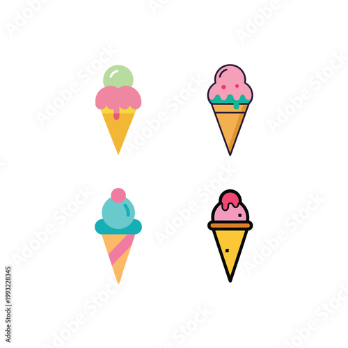 Colorful ice cream cones with different flavors and toppings  sweet treats for hot summer days or anytime dessert