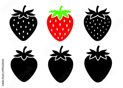 Tableau sur toile Minimalist strawberry icon set, in silhouette style, isolated on transparent bac