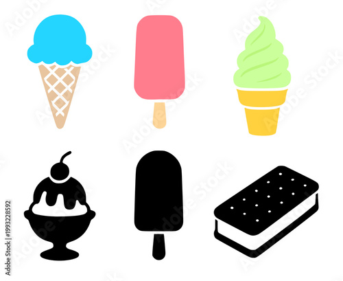 Ice cream minimalist icon set, isolated on transparent background