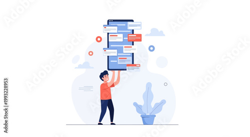 Man holding overloaded smartphone with notifications, concept of digital overload