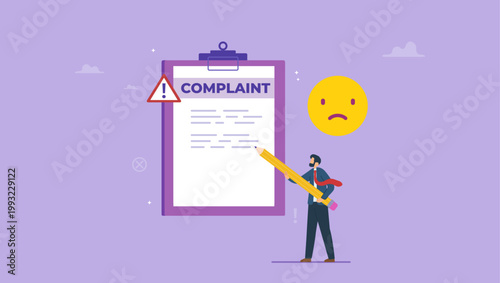 Businessman uses pencil write feedback, complaint paper document. Bad review from client, consumer made complaint, poor service, dissatisfaction with the service concept.