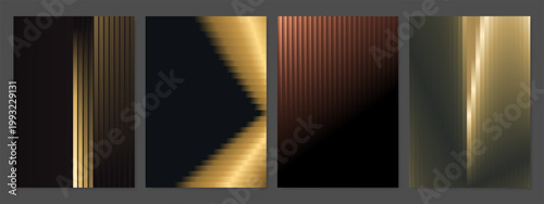 Set of four dark luxury abstract poster backgrounds with metallic gold and bronze gradients