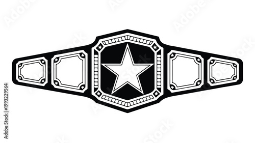 A black and white illustration of a championship wrestling belt with a star