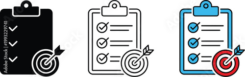 Tableau sur toile Goal setting checklist icon white background black silhouette flat outline and c