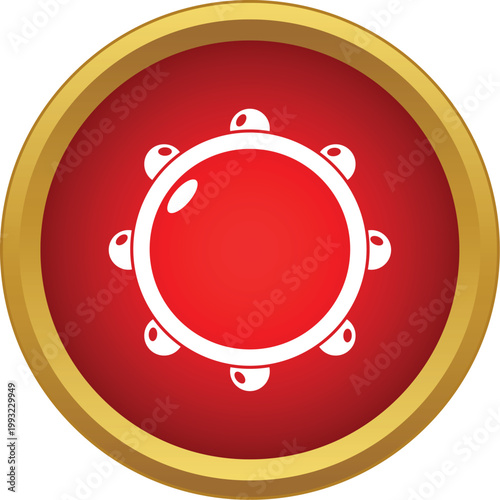 White tambourine percussion instrument icon on a red and gold round button