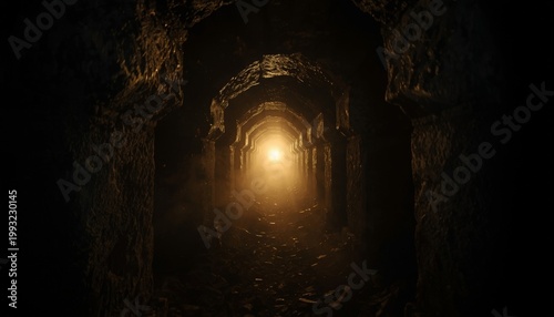 There is a light at the end of a tunnel in the dark