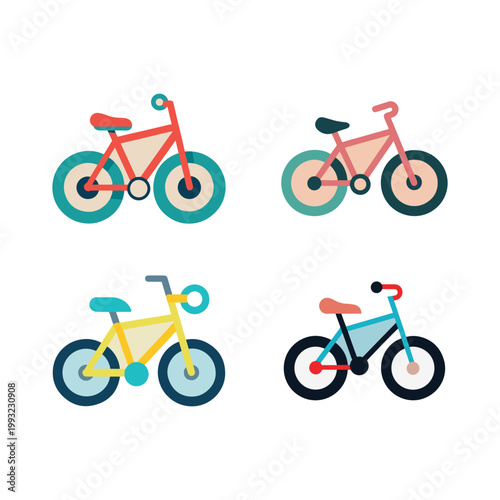Colorfulbicyclesindifferentcolorsandstylesforillustrationsanddesigns  fourbicyclesinvariouscolorsonawhitebackground