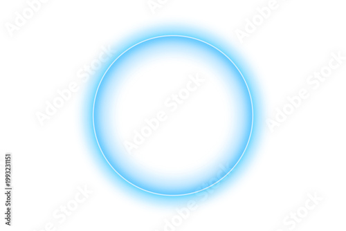 Abstract glowing circle frame with blue neon light on transparent background, copy space