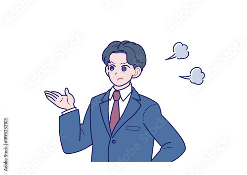 怒っているスーツ姿の若い男性のイラスト