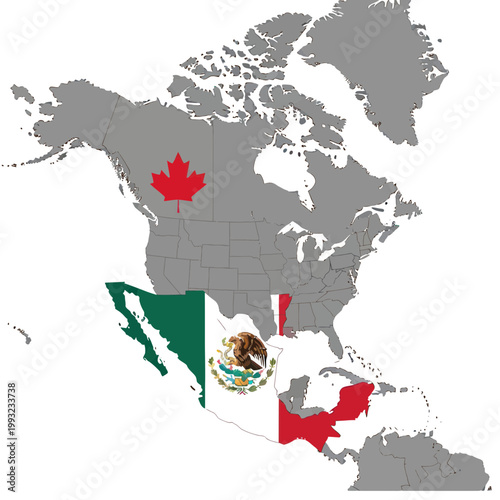 North America Map Flags: Canada, USA, Mexico, Caribbean Nations