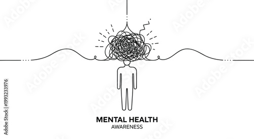 Mental health awareness, brain stress, anxiety concept, vector illustration
