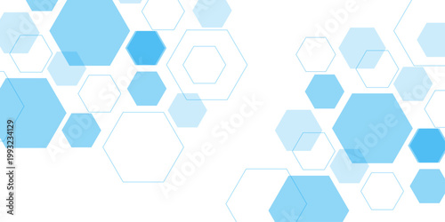 Abstract white background with blue hexagons seamless pattern and geometric in vector design. Futuristic blue neon honeycombs. Modern technology design .Minimal style website banner, decoration .