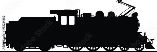 A black silhouette of a steam locomotive Vector, illustration