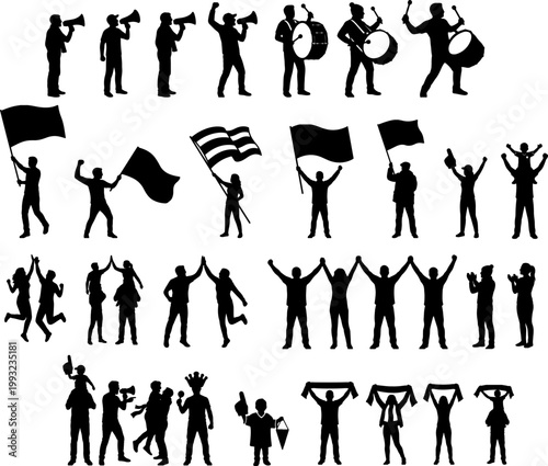 Soccer Fans and Football Supporters Silhouettes Set – Stadium Crowd Icons