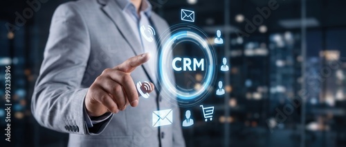 Enhancing business efficiency with crm solutions in a modern office digital interaction professional environment dynamic perspective technology integration