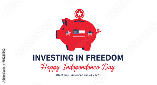 Independence Day, patriotic piggy bank, American values, 4th of July vector