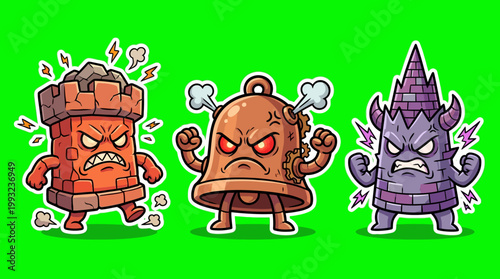 Cartoon Angry Characters with Expressions and Dramatic Lightning.