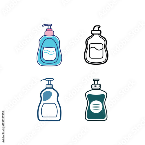 Four different colored hand sanitizer bottles with pumps  isolated on white background