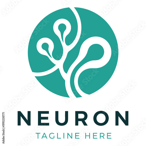 Teal neuron logo with white lines on white background for neurology concepts icon