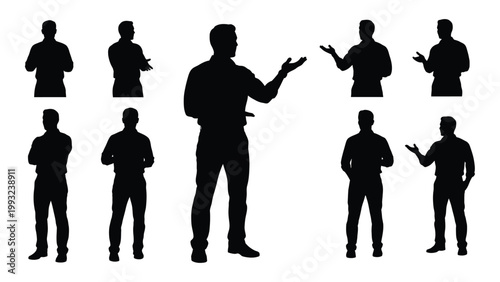 Silhouette collection depicting various poses of men useful for business or presentation graphics