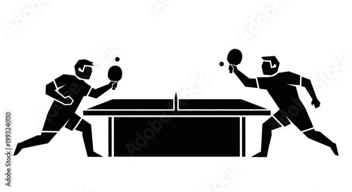 Two players in table tennis action.