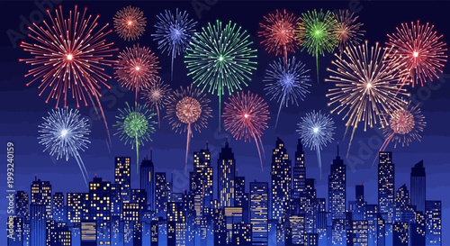 Fireworks exploding in the night sky.
