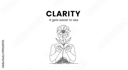 Motivational quote, inspirational typography, line art flower, hands nurturing growth