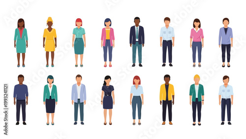 Diverse group of stylized cartoon figures in various outfits and poses Vector