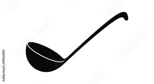 A simple black silhouette of a ladle showcasing kitchenware design silhouette