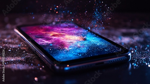 Particles Flying Over The Smartphone 