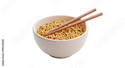 Bowl of Instant Noodles with Chopsticks