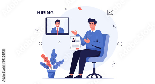 Online Job Interview: Man Hiring Candidate via Video Call, Resume Review