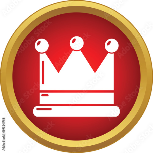 Crown icon appearing as a simple white symbol on a red and gold button