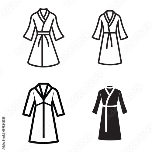 Four different types of robe outlines and silhouettes in black and white for fashion design and illustration