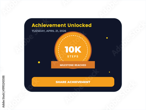 Achievement Unlocked, Milestone Reached, Fitness Badge, 10K Steps Icon