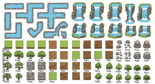 Set of 100+ Pixel Art Game Tiles Vector