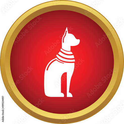 Egyptian cat deity bastet icon in a red circle button with gold border
