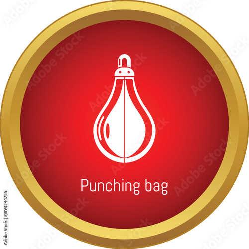 Boxing punching bag icon on a red circle with gold border