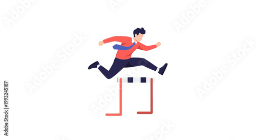 Businessman Jumping Over Obstacles Illustration for Success and Growth
