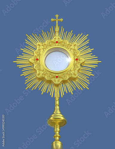 Jesus Christ in the monstrance. Sacrament of the Eucharist. Corpus Christi - 3D Illustration