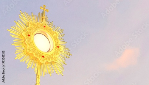 Jesus Christ in the monstrance. Sacrament of the Eucharist. Corpus Christi - 3D Illustration