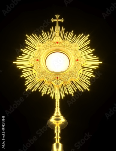 Jesus Christ in the monstrance. Sacrament of the Eucharist. Corpus Christi - 3D Illustration