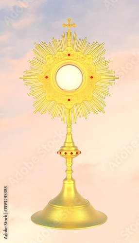 Jesus Christ in the monstrance. Sacrament of the Eucharist. Corpus Christi - 3D Illustration