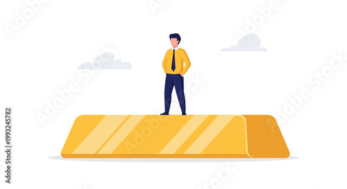 Businessman Standing on a Large Construction Block in a Minimalist Style